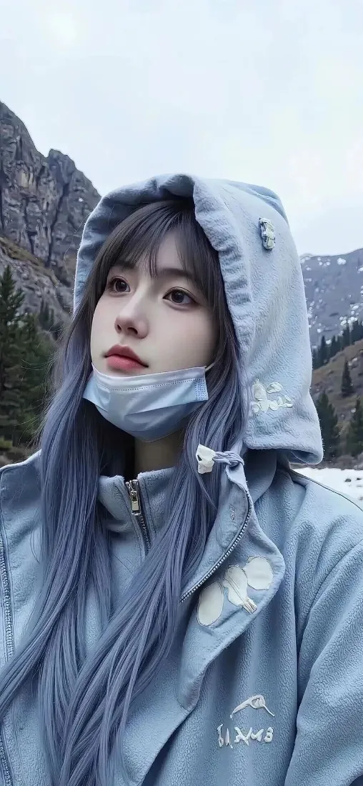 蓝发美女手机壁纸｜山野户外背景图片 - Ios风格「哲风壁纸」