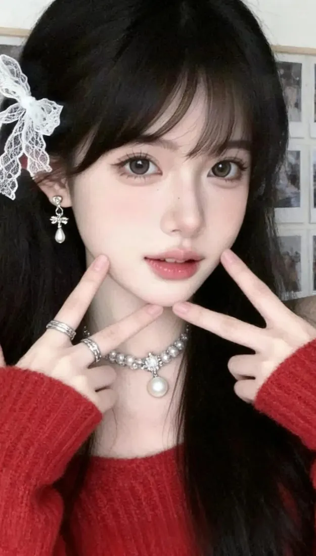 红衣美女手机壁纸｜室内背景图片 - IOS风甜美少女「哲风壁纸」