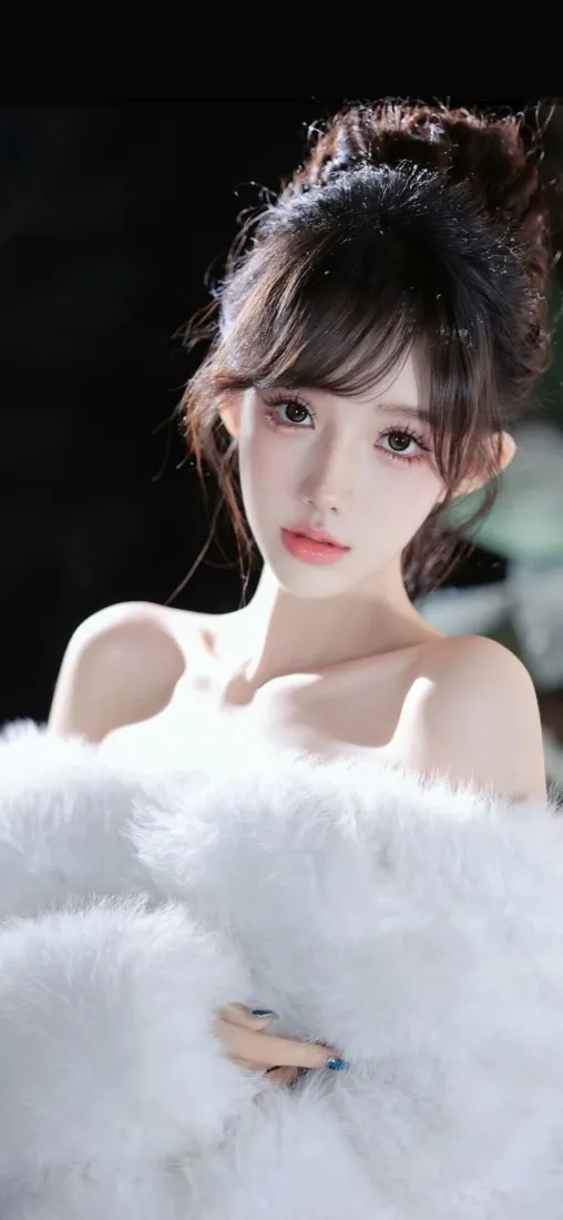 丸子头美女手机壁纸｜白羽毛背景图片 - iOS专属「哲风壁纸」