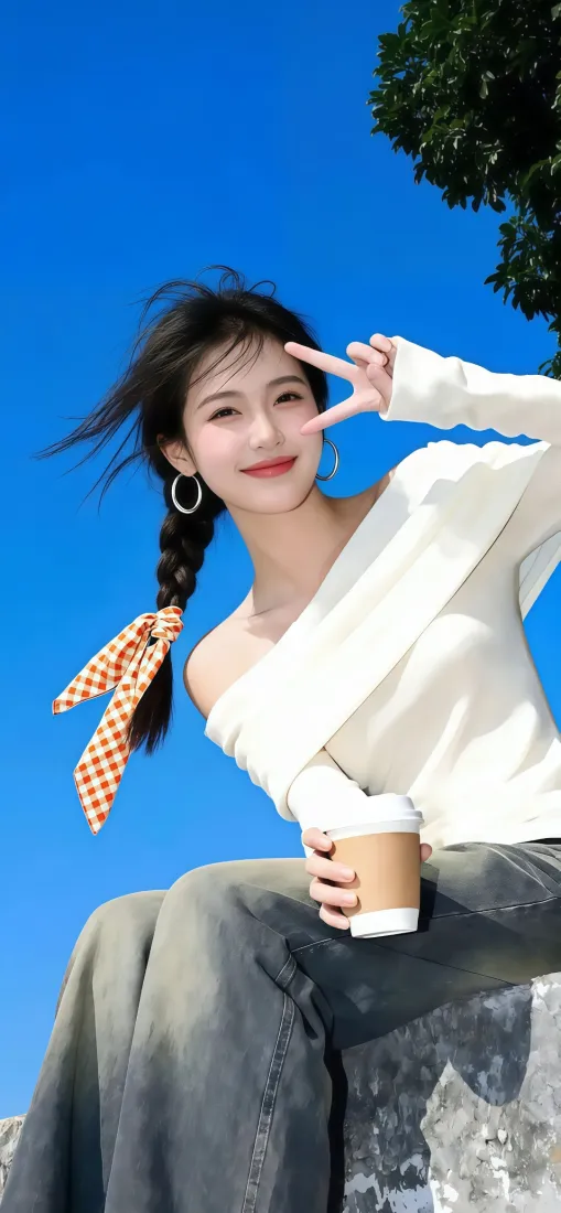 甜系美女手机壁纸｜蓝天背景图片 - IOS清新风「哲风壁纸」