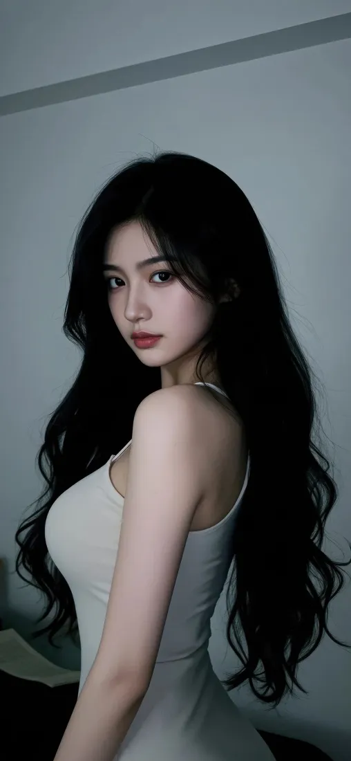 黑长卷美女手机壁纸｜简约室内背景图片 - Ios高清适配「哲风壁纸」