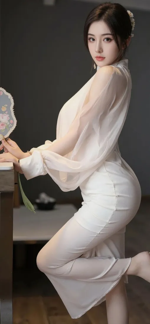 白色旗袍美女手机壁纸｜深灰背景图片 - 温婉佳人「哲风壁纸」