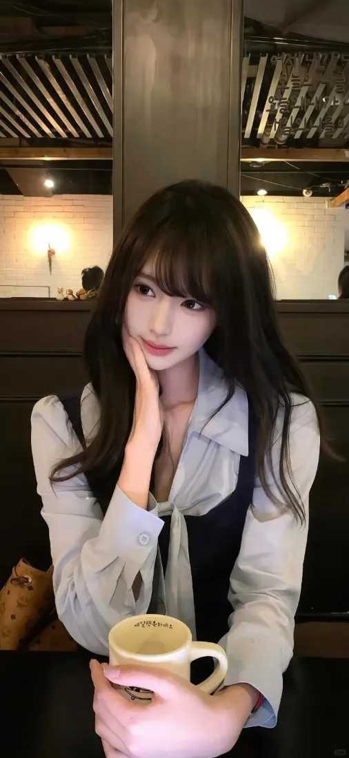 甜系美女手机壁纸｜咖啡店背景图片 - Ios风格「哲风壁纸」