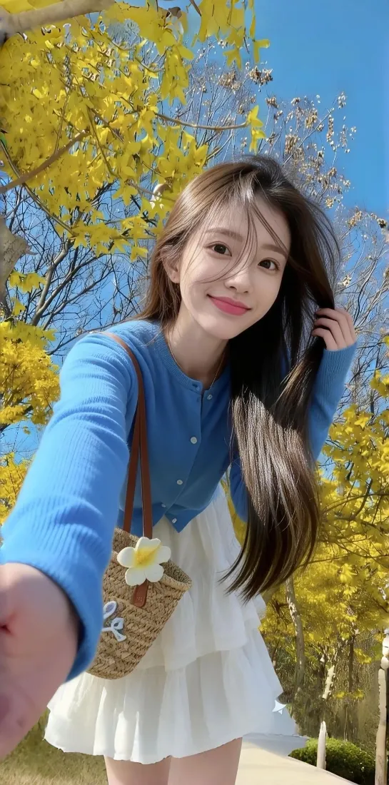 清纯美女手机壁纸｜银杏蓝天背景图片 - 清新IOS风「哲风壁纸」