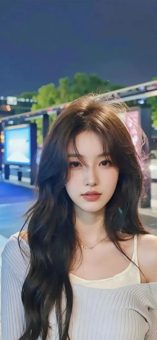 长发美女手机壁纸｜夜景街拍背景图片 - Ios「哲风壁纸」