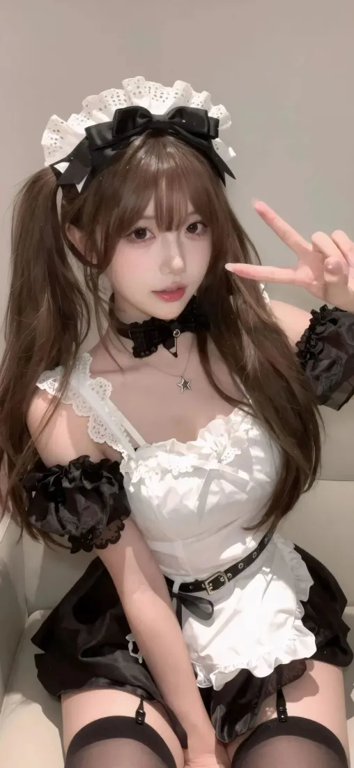 女仆装美女手机壁纸｜纯色背景图片 - Ios专属「哲风壁纸」