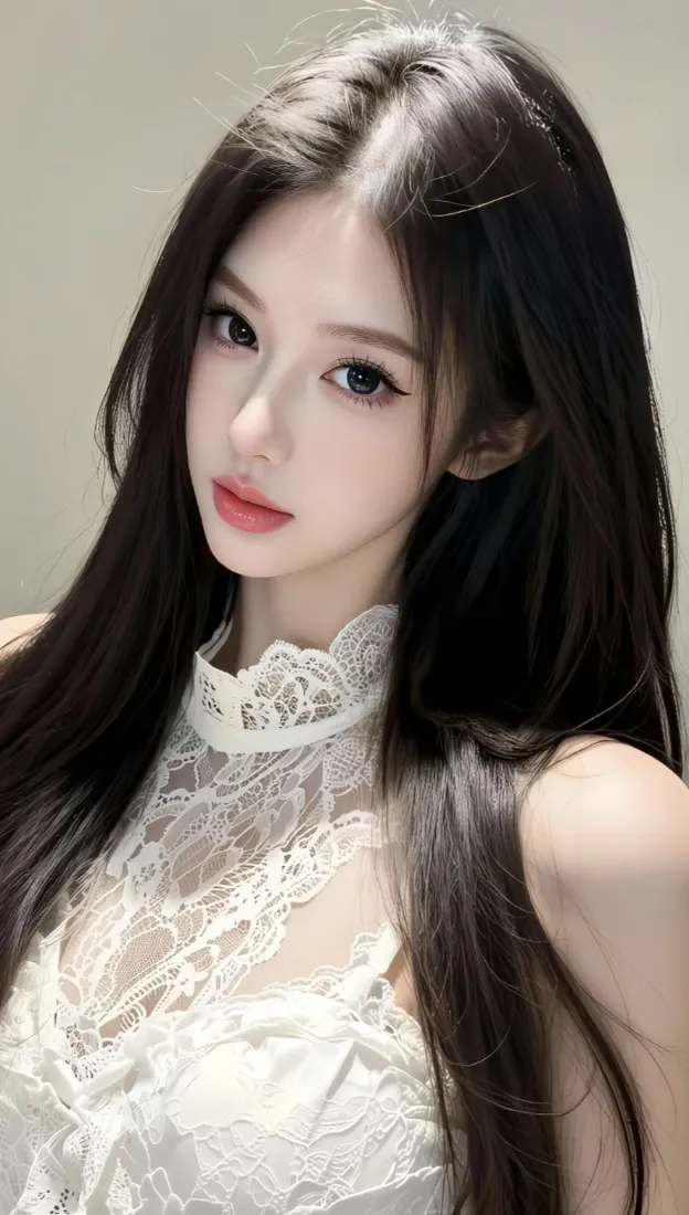 黑长直美女手机壁纸｜纯色背景图片 - Ios高清适配「哲风壁纸」