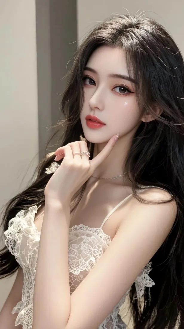 黑发气质蕾丝吊带美女手机壁纸｜简约背景图片 - Ios「哲风壁纸」