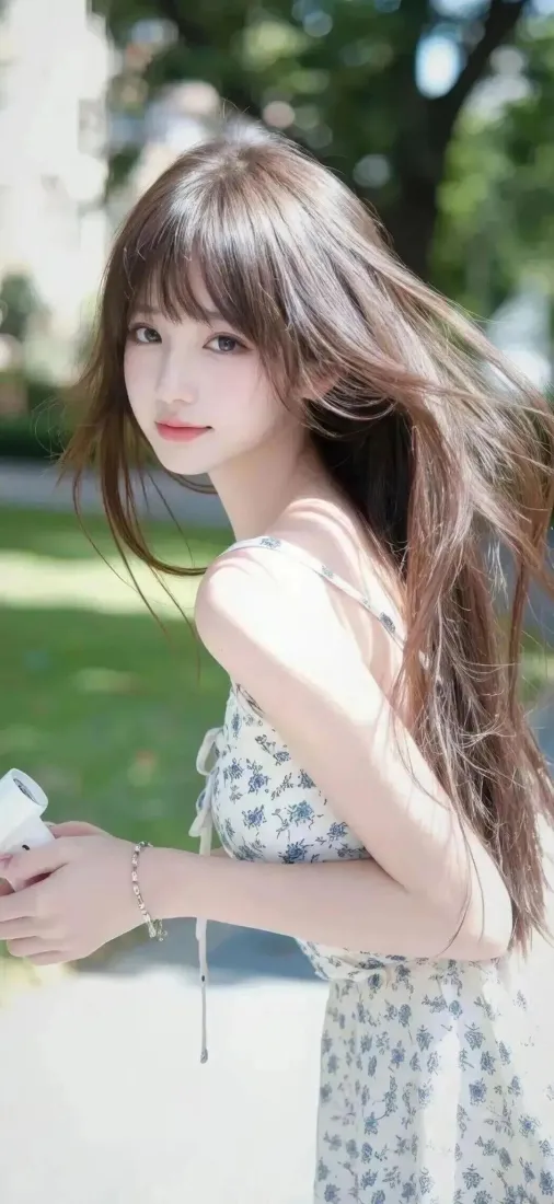 清纯美女手机壁纸｜户外草坪背景图片 - IOS清新甜妹「哲风壁纸」