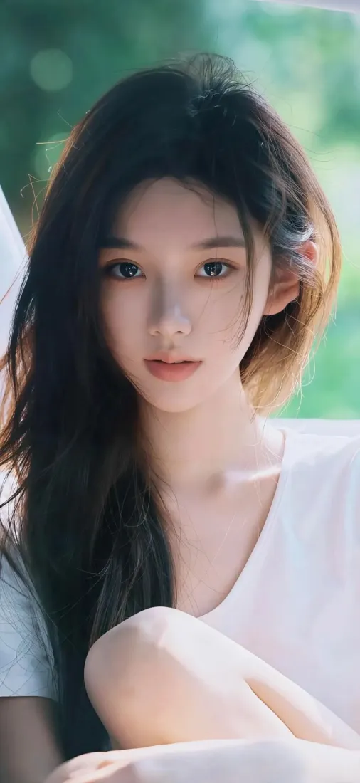 清纯长发美女手机壁纸｜户外绿植背景图片 - Ios专用「哲风壁纸」