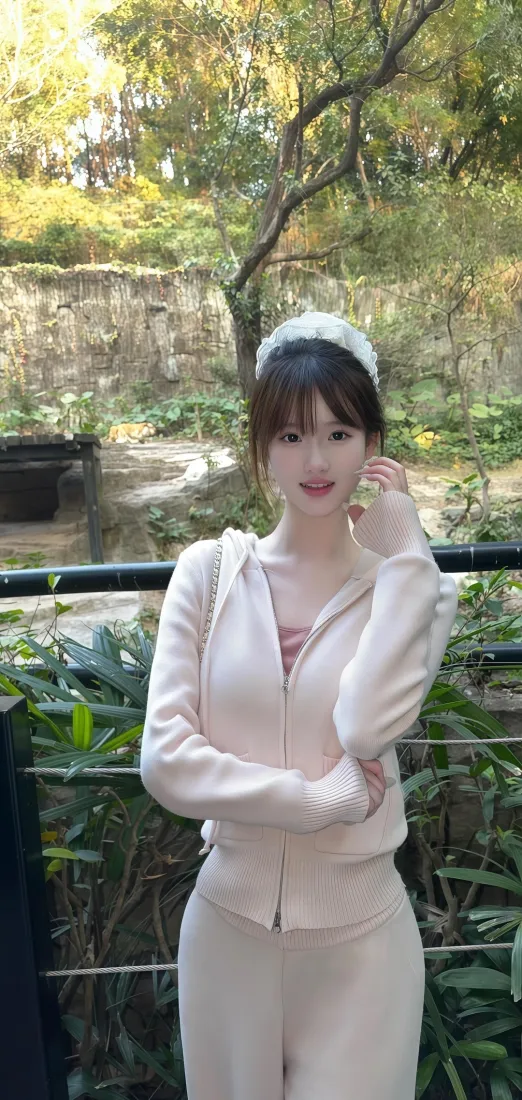 赵露思手机壁纸｜户外绿植背景图片 - 甜美穿搭「哲风壁纸」