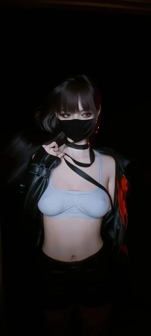 口罩美女手机壁纸｜纯黑背景图片 - IOS适配「哲风壁纸」