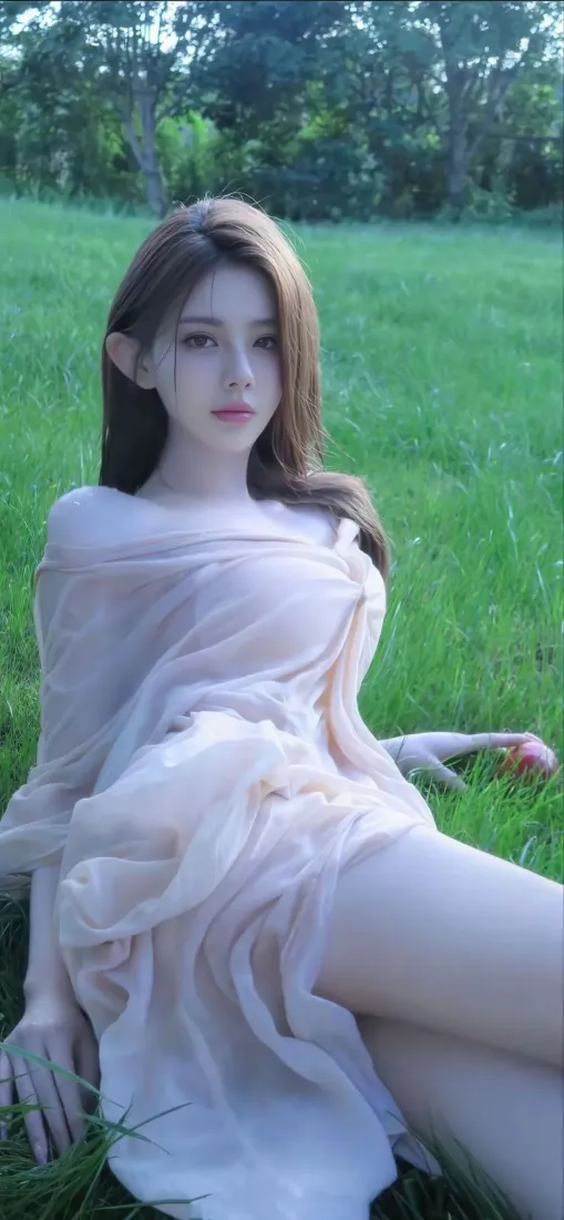 气质美女手机壁纸｜青草地背景图片 - IOS适配「哲风壁纸」