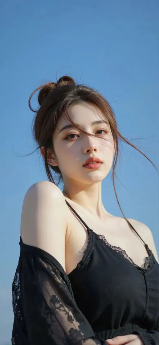 丸子头美女手机壁纸｜蓝天背景图片 - Ios适配「哲风壁纸」