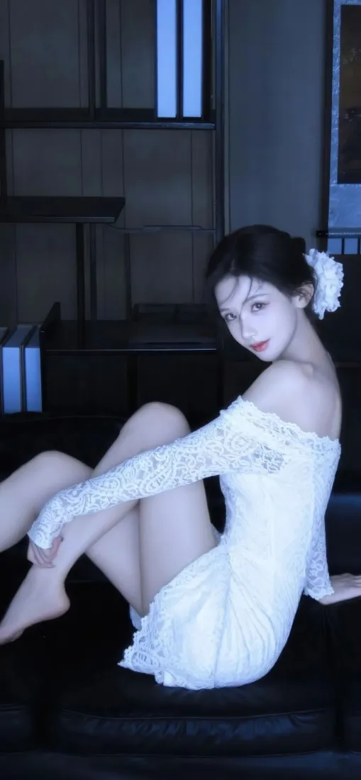 清冷白裙美女手机壁纸｜室内楼梯背景图片 - iOS风格「哲风壁纸」