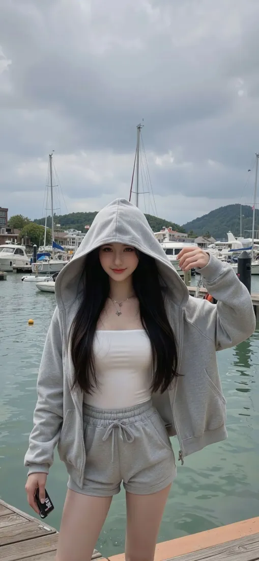 长发美女手机壁纸｜港口背景图片 - 休闲运动风「哲风壁纸」