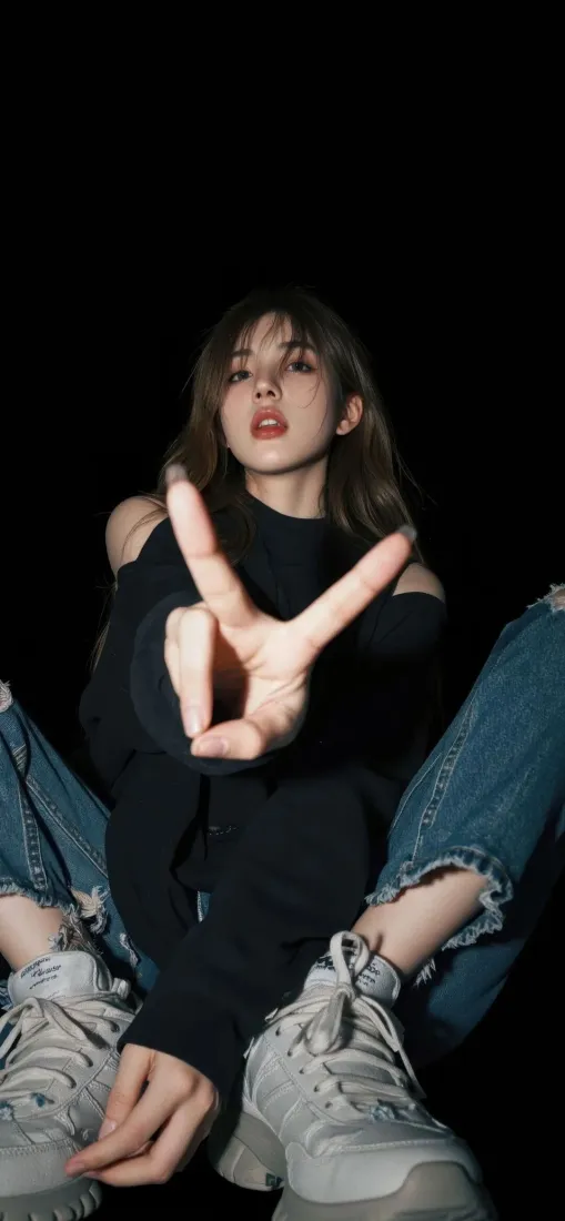 甜酷美女手机壁纸｜纯黑背景图片 - IOS适配「哲风壁纸」