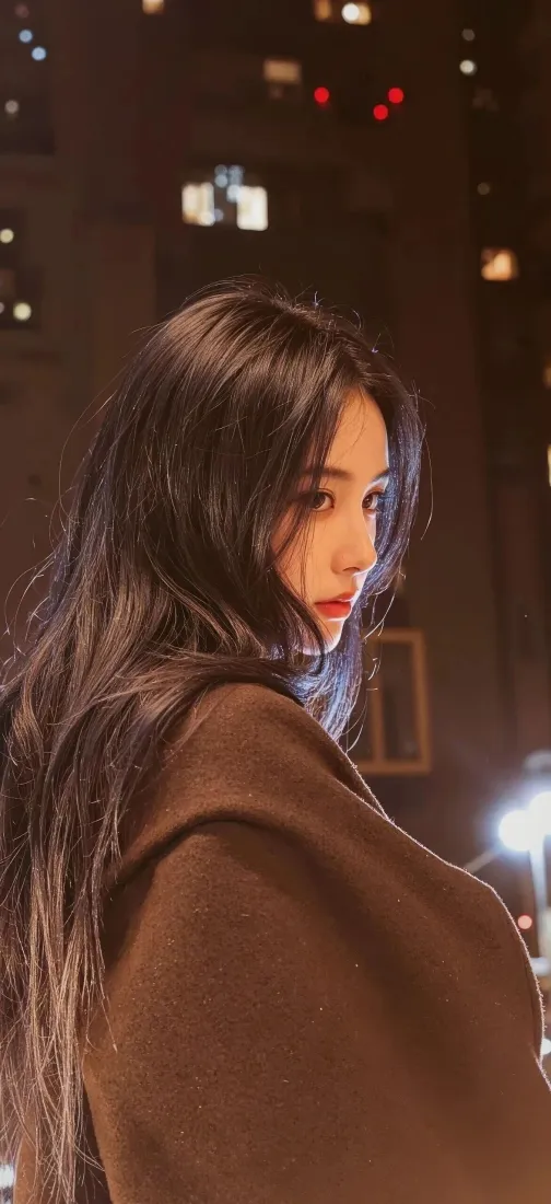 长发美女手机壁纸｜夜景光斑背景图片 - iOS风「哲风壁纸」