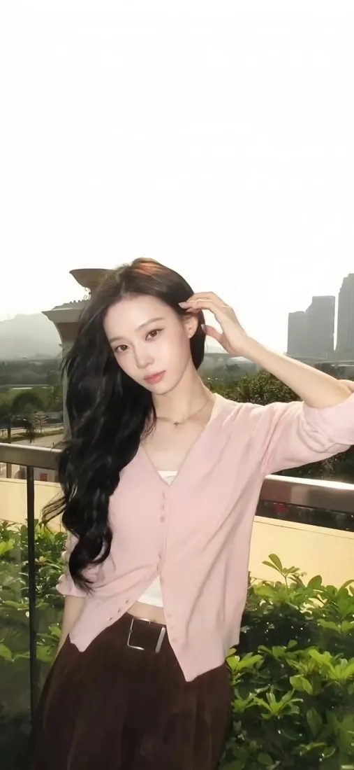 金玟庭手机壁纸｜户外露台背景图片 - 甜美自拍「哲风壁纸」