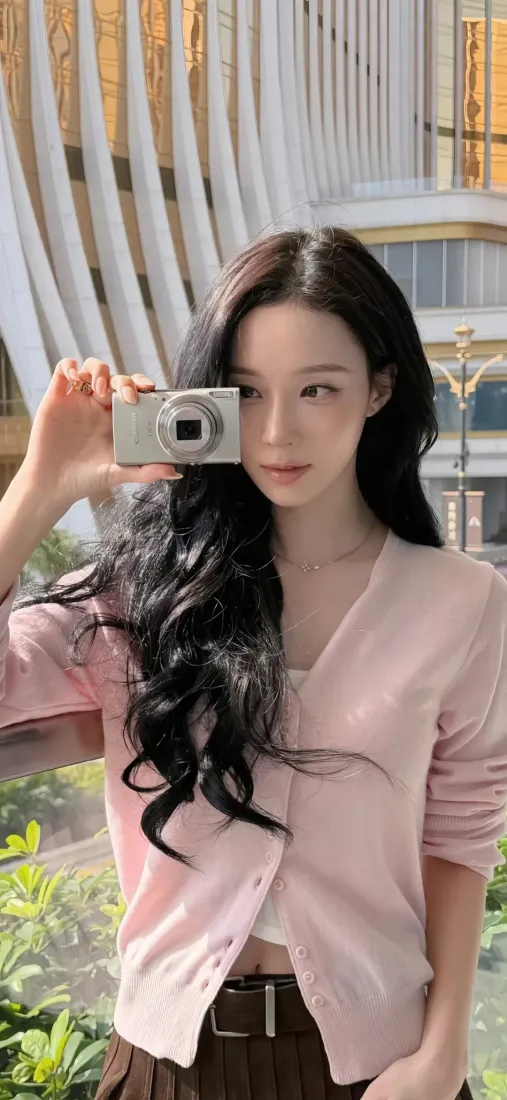 金玟庭手机壁纸｜户外街景背景图片 - 相机甜美自拍「哲风壁纸」