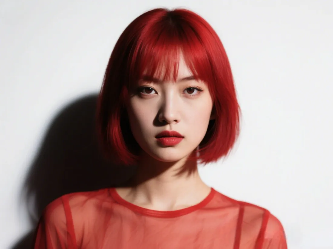 3k红发少女壁纸｜白色背景图片 - 冷艳气质「哲风壁纸」