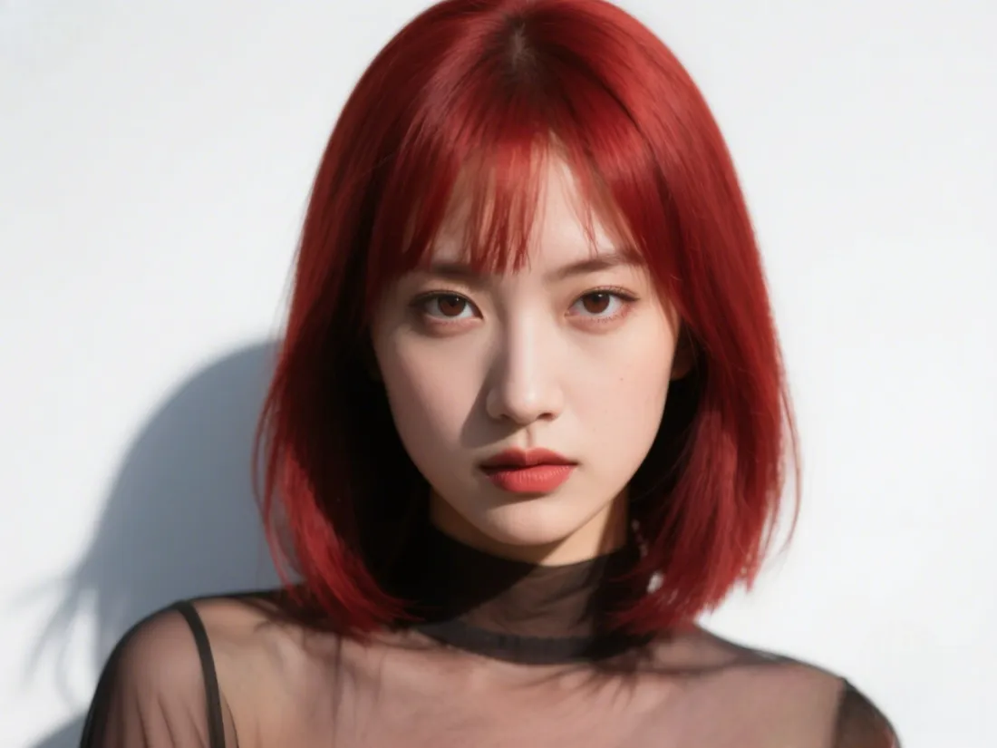 3k红发美女壁纸｜纯白背景图片 - 冷艳气质人像「哲风壁纸」