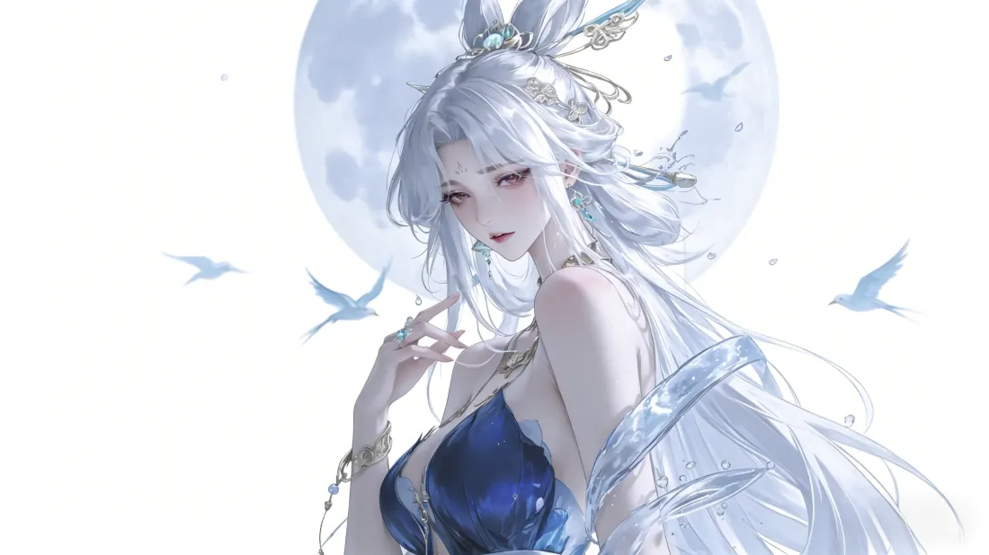 3k嫦娥壁纸｜圆月喜鹊背景图片 - 清冷国风美人「哲风壁纸」