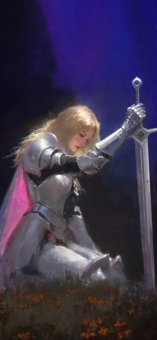 女骑士手机壁纸｜油画风背景图片 - 金发战甲少女「哲风壁纸」