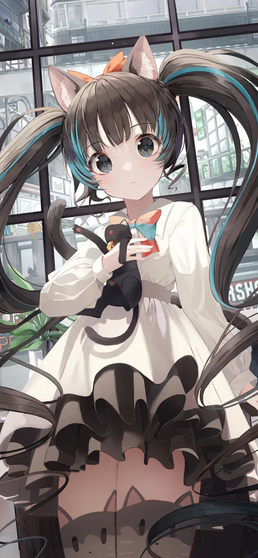 猫耳洛丽塔少女手机壁纸｜窗边背景图片 - 二次元插画「哲风壁纸」