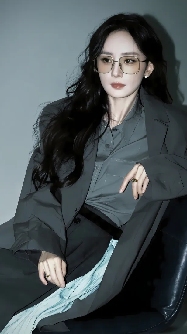 杨幂手机壁纸｜简约灰背景图片 - 酷飒西装造型「哲风壁纸」