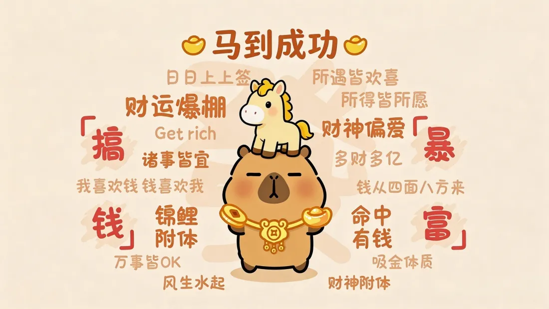 3k卡皮巴拉壁纸｜马到成功背景图片 - 搞钱暴富「哲风壁纸」