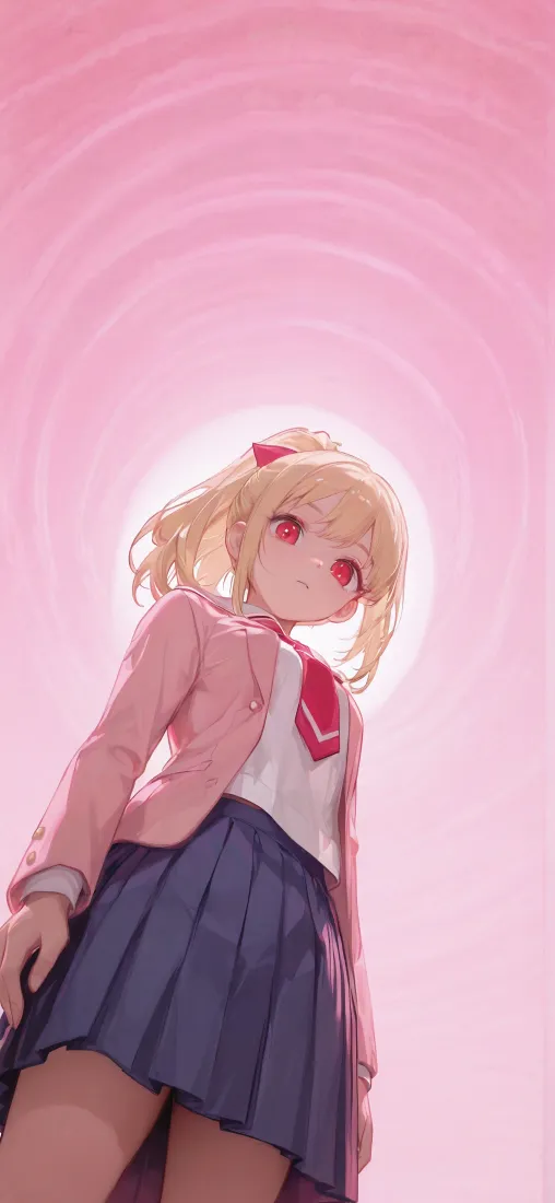 金发JK少女手机壁纸｜粉色渐变背景图片 - 二次元萌妹「哲风壁纸」