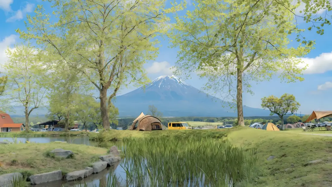 5k富士山壁纸｜草地露营背景图片 - 治愈自然风光「哲风壁纸」