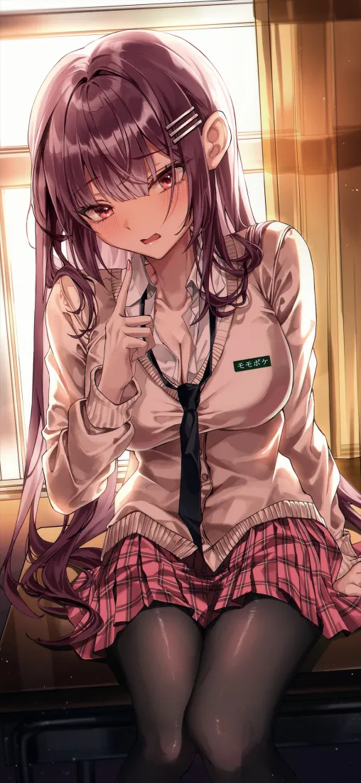 粉发JK少女手机壁纸｜教室背景图片 - 黑丝校园穿搭「哲风壁纸」