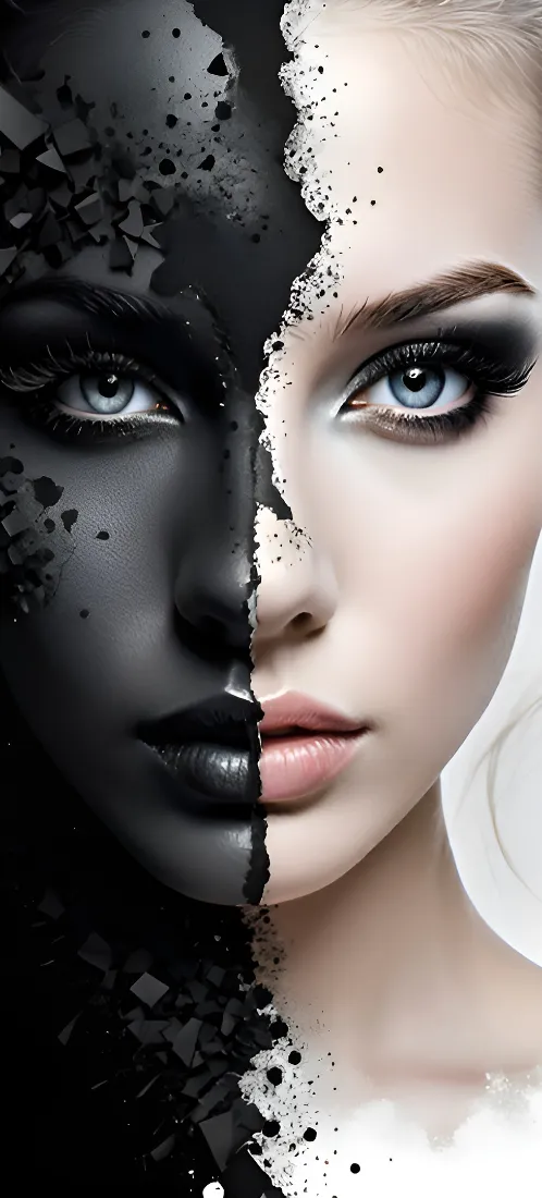 创意人像手机壁纸｜黑白拼接背景图片 - 个性艺术设计「哲风壁纸」