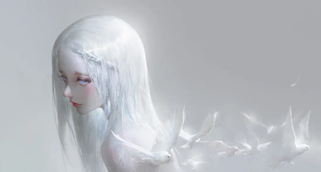 6k白发精灵壁纸｜浅灰背景图片 - 清冷氛围感「哲风壁纸」