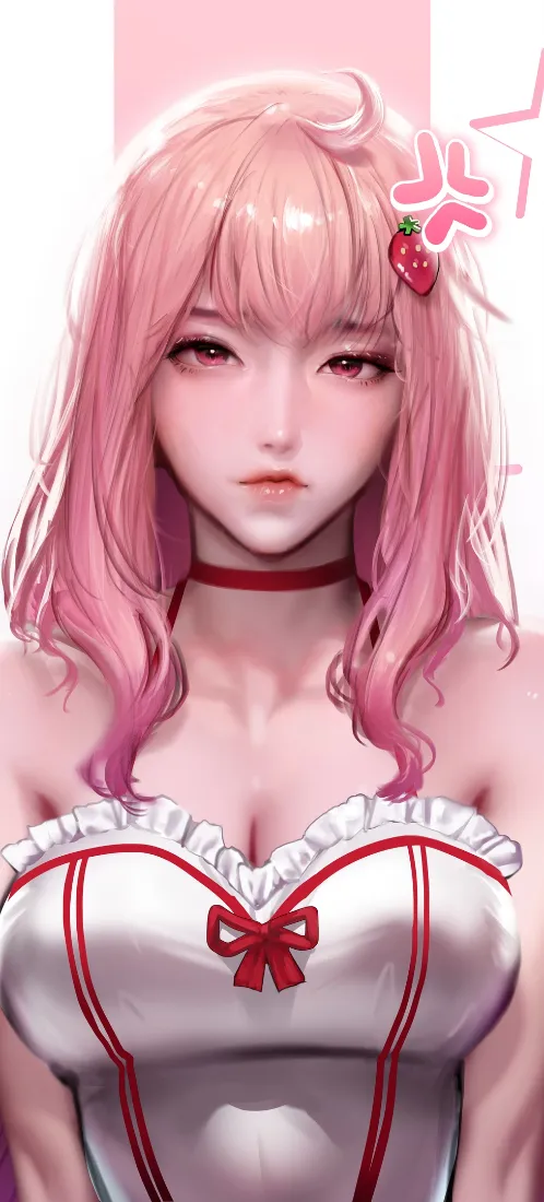 粉发少女手机壁纸｜粉白背景图片 - 二次元萌妹「哲风壁纸」