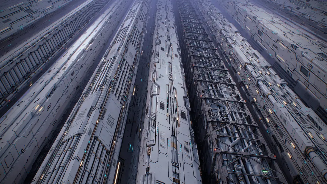 4k未来科技壁纸｜电梯井背景图片 - 赛博朋克风「哲风壁纸」