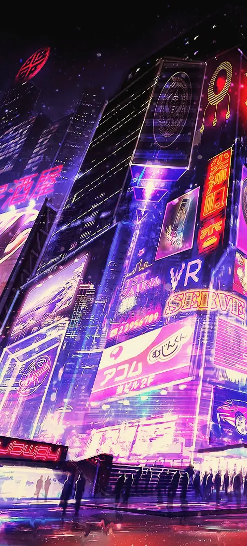 赛博朋克手机壁纸｜霓虹都市背景图片 - 未来灯光「哲风壁纸」