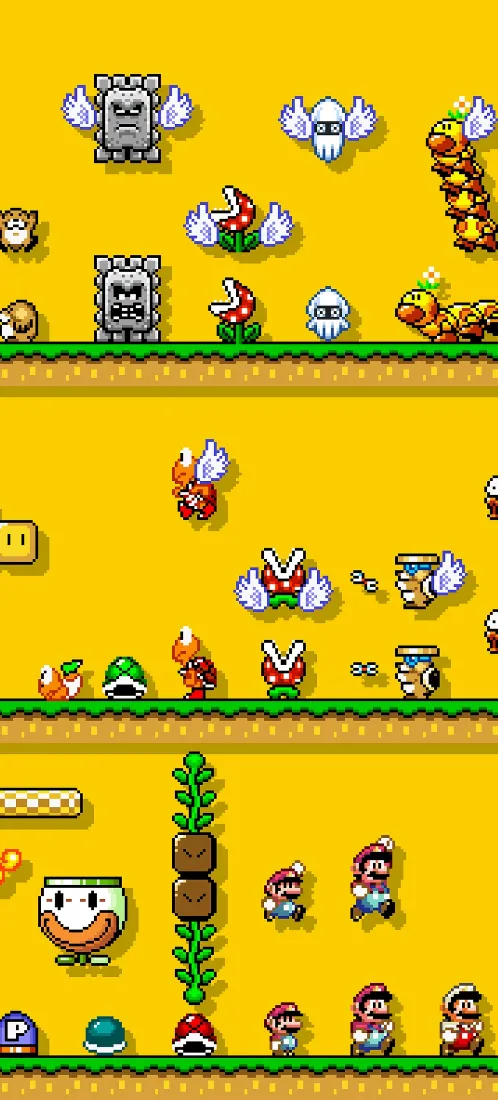 马里奥手机壁纸｜黄色背景图片 - 像素游戏元素合集「哲风壁纸」