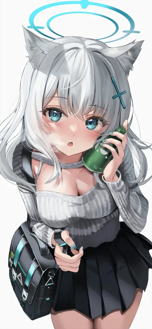 砂狼白子手机壁纸｜纯白背景图片 - 蔚蓝档案游戏角色「哲风壁纸」