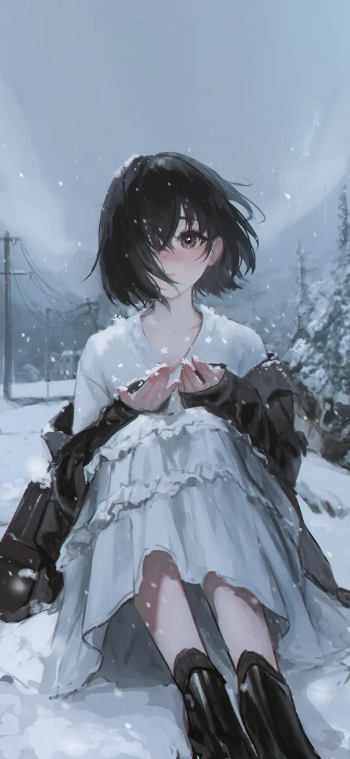 短发少女手机壁纸｜雪地背景图片 - 冬日清冷感「哲风壁纸」