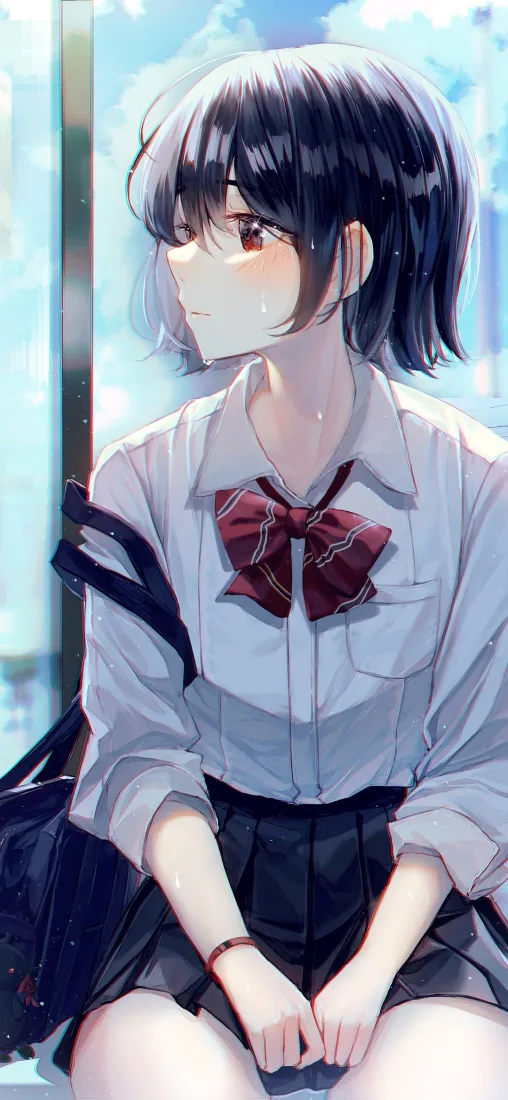 短发jk少女手机壁纸｜晴空背景图片 - 清新治愈「哲风壁纸」