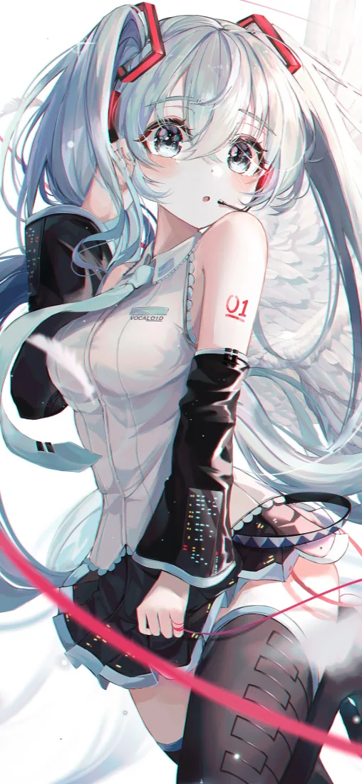 初音未来手机壁纸｜天使双马尾背景图片 - 淡蓝长发少女「哲风壁纸」