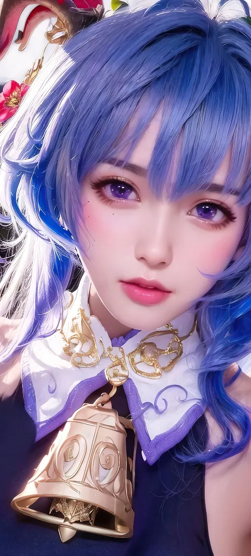 甘雨cos手机壁纸｜蓝紫发女孩背景图片 - 原神「哲风壁纸」