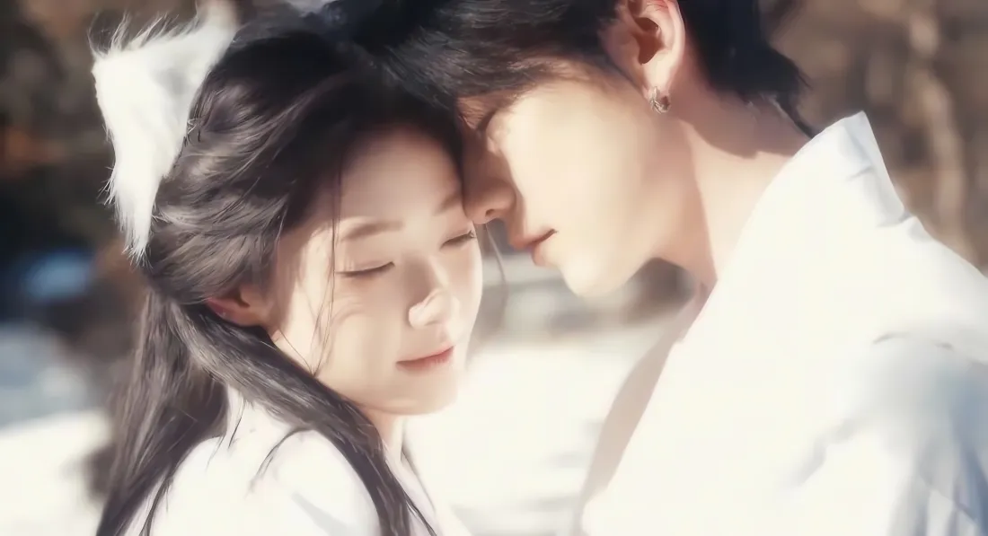 5k恋雪记壁纸｜古风情侣背景图片 - 冬日雪地依偎「哲风壁纸」