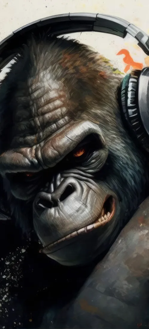 大猩猩手机壁纸｜戴耳机背景图片 - 潮酷个性写实「哲风壁纸」