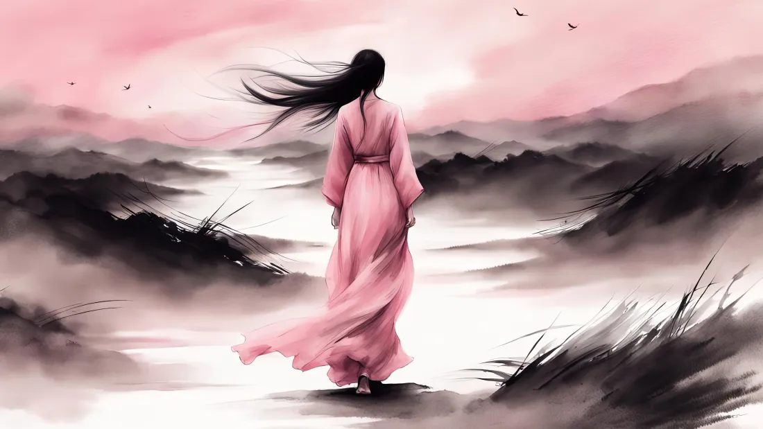 4k古风女子壁纸｜水墨山水背景图片 - 国风意境「哲风壁纸」