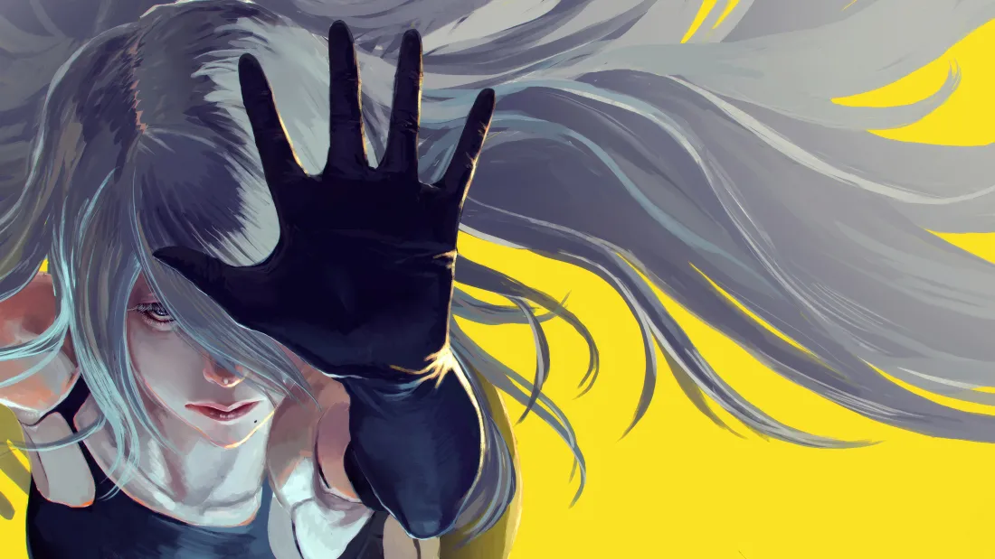 4k白发少女壁纸｜黄色背景图片 - 暗黑风漫画「哲风壁纸」