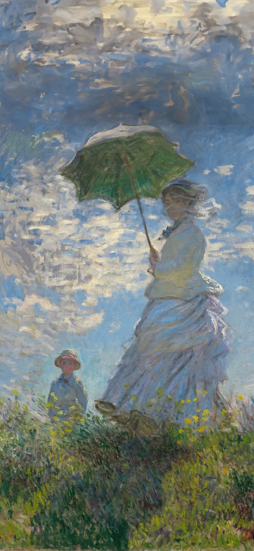 撑伞的女孩手机壁纸｜油画风郊外天空背景图片 - 莫奈名作「哲风壁纸」
